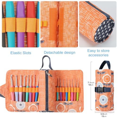 Vodiye 21 Sizes Ergonomic Crochet Hooks Set 0.5–10.0mm with Roll Bag, Soft Grip Crochet Needles for Crocheting Comfort - size: 21 Size (0.5–10.0mm) Roll Bag