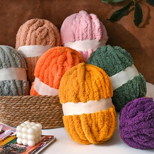 10 Pack Smoky Green Fuzzy Chunky Yarn for Hand Knitting, Bulky Thick Fluffy Chenille Yarn for Crocheting, 260yds/70.5oz Jumbo Crochet Yarns, Soft Chunky Knit Blanket Yarn for Crochet - color: 10 Smoky Green