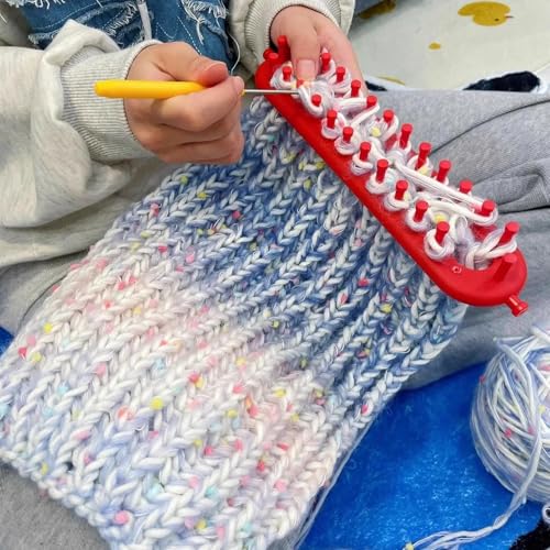Rectangle Knitting Looms Plastic Weaving Looms Set Scarf Hats DIY Crocheting Handmade Craft Kit with a Crochet Hook and Needle for Knitting Lovers (red)
