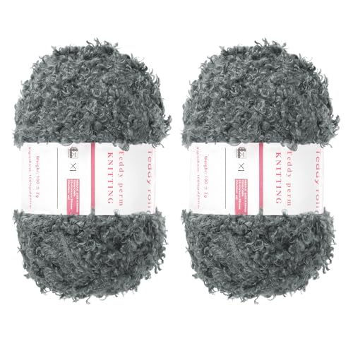 MECCANIXITY 2 Skeins Fur Yarn Soft Fluffy Chunky Yarn Fuzzy Eyelash Yarn Dark Gray for Crocheting Knit Clothes Bag - 55Yard/50m, 3.26ozx2 - color: Dark Gray