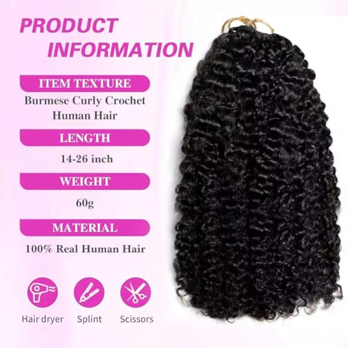 Feather Crochet Human Hair 20 Inch Crochet Burmese Curly 15A 100% Human Hair Bundles 120g 80 Strands Pre-Separated Crochet Hair for Black Women Burmese Curly Invisible Crochet Hair Extensions - color: Burmese Curly Crochet Hair, size: 20 20 Inch
