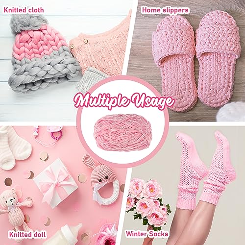 Amylove 6 Rolls Soft Velvet Chenille Yarn for Crocheting 1182 Yards Polyester Blanket Fuzzy Thick Yarn for DIY Knitting Bulky Weaving Crafts, 197 yd, 3.53 oz Each Roll(Pink) - color: Pink