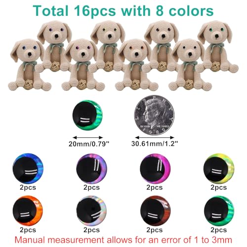 BUXIMN 16PCS 20mm Safety Eyes for Crocheting,3D Craft Eyes Tie Dye Laser Crochet Safety Eyes for Crochet Stuffed Animals Doll Eyes - color: Colorful A, size: 20mm