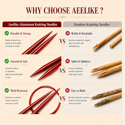 Aeelike 13 Pair Interchangeable Circular Knitting Needles Set 3-10 mm, Red | Aluminum Interchangeable Knitting Needles with 4 Cables, Smooth Complete Needles Set for Socks Blankets Sweaters, Ideal Gift - color: Shinny Red
