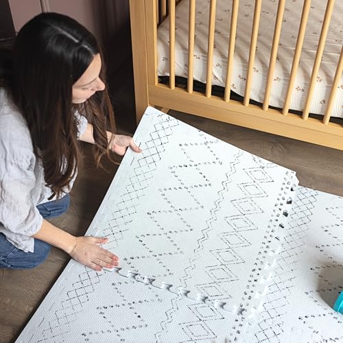 Little Landings Baby Play Mat for Floor - Boho (6x8ft) - Interlocking EVA Foam Play Mat Tiles for Babies & Toddlers, Non-Toxic Playmat for Tummy Time, Crawling & Playroom - Neutral Rug-Look Design - color: Boho, size: 6x8 ft