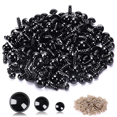 UPINS 120Pcs Plastic Safety Crochet Eyes Bulk with 120Pcs Washers for Craft | Black Plastic Eyes for Stuffed Animals, 6 to 10mm, Crochet Toy Crafters, Doll Making Suppli - size: 6-10mm