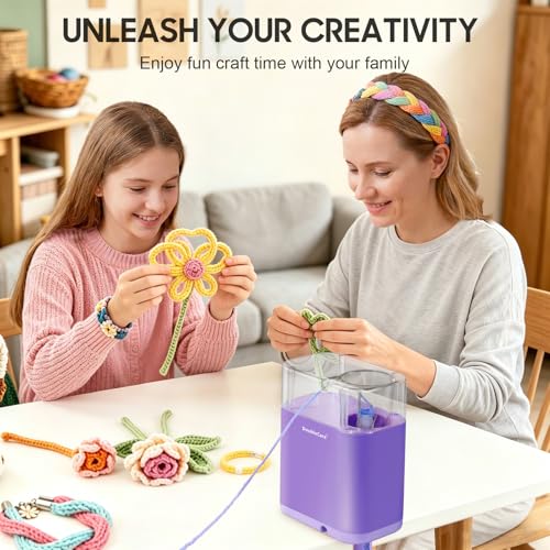 Automatic i Cord Knitting Machine, with 2 Rolls Yarns,1 Roll 2M Iron Wire | Hands-Free Highly Knitting Tools, Fast DIY Craft Projects, Purple
