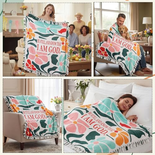 Chumia 2 Pcs/1 Set Christian Tie Blankets Craft Kit 57 x 57 Inch Religious DIY No Sew Bible Fleece Blanket No Sew Fabric Be Still and Know that I Am God Tie Knot Throw Craft Gift for Adult Women - style: Be Still,And Konw That I Am God