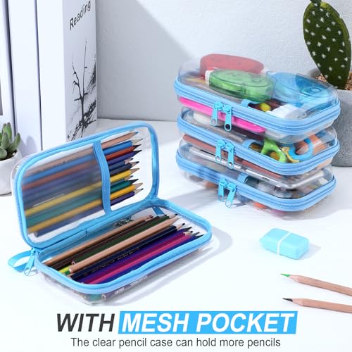 Sanwuta 4 Pcs Clear Hard Shell Zipper Case Plastic Case, Blue - color: Blue