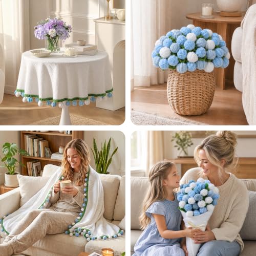Ivydale Crochet Flower Bouquet Throw Blanket with Blue Rose - color: Blue Tulip