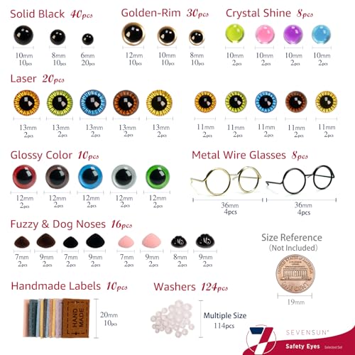 SEVENSUN 266 PCS Safety Eyes for Crocheting, Crochet Safety Eyes and Noses for Amigurumi Crochet Animals Craft Doll Eye Glasses - color: 266 pcs Assorted