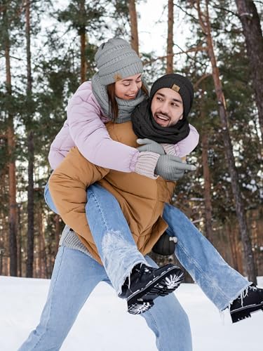 LOROME Winter Beanie Hat Scarf Gloves, Warm Fleece Knit Neck Scarf Set Gift | Hats Gloves Scarf Set, Touchscreen Gloves, Universal Size Neck Scarf Set Winter Gifts for Unisex Adult Winter Wear - color: Dark Gray