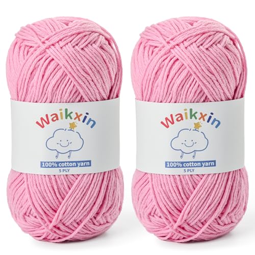 Cotton Yarn for Crocheting - 262.4yds / 3.52oz Baby Yarn for Crocheting Soft - 100% Milk Cotton Yarn 5 Ply Crochet Amigurumi Yarn for Crafts&Puzzle/Socks/Hats(2 Deep Pink) - color: 2 Deep Pink