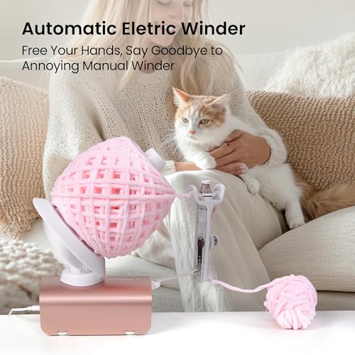 Electric Yarn Winder, Heavy-Duty Yarn Ball Winder 10 oz Large Capacity, Automatic Yarn Cake Winder Spinner Roller, Crocheting Tools Supplies for Knitting Lovers(Rose Gold)