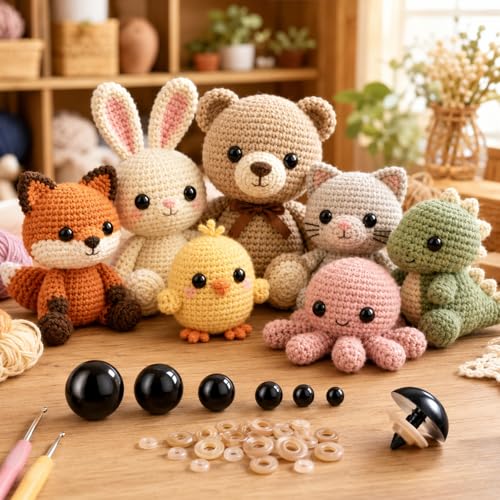 80pcs Large Safety Eyes for Amigurumi Eye for Stuffed Animals Craft Crochet Dolls Eyes for DIY Puppets Bear Crafts Animals Amigurumi Making Supplies - color: Black