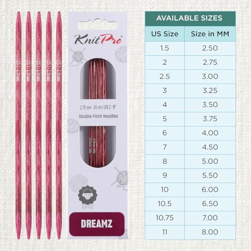 KnitPro Dreamz Double Pointed Needles 8" (20cm) | US Size 2 (2.75mm) - size: US 2 (2.75mm)