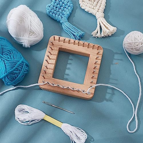 Diydeg Knitting Loom, Wooden DIY Board Mini Knitting Board Weaving Pegs Crochet Needlework Tools with Non Detachable Hooks, for Making Cushions Scarves Hats Shawls (L) - size: L