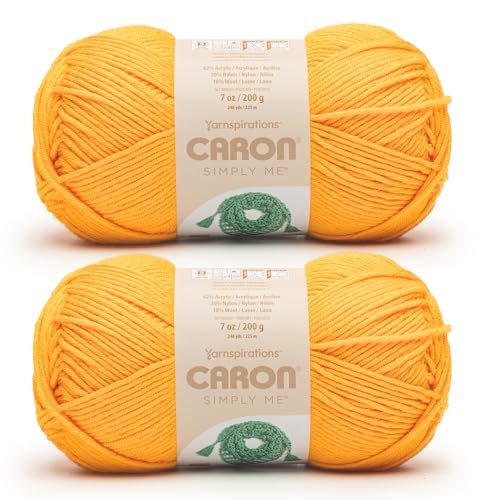 Caron Simply Me Citrine Yarn - 2 Pack of 200g / 7oz - 62% Acrylic 20% Nylon 18% Wool - #5 Bulky - 246Yards - Knitting/Crochet - color: CITRINE