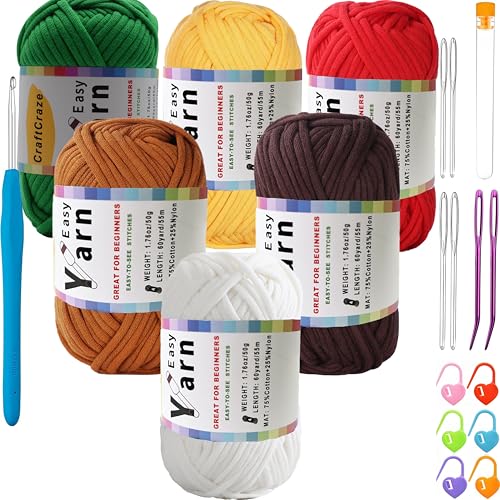 Beginner Easy Yarn Kit for Knitting,Crocheting; Worsted Weight Medium #4; Cotton Blend Yarn for Amigurumi with Tools (Merry Christmas, 6 Skein) - color: Merry Christmas