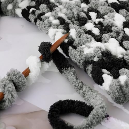 HOMBYS Grey Multi Chunky Chenille Yarn for Hand Knitting,Fluffy Soft Jumbo Yarn Crocheting,Super Bulky Big Yarn for Chunky Blanket,Large Thick Arm Knitting Yarn,8 Pack Plush Yarn - color: Grey Multi