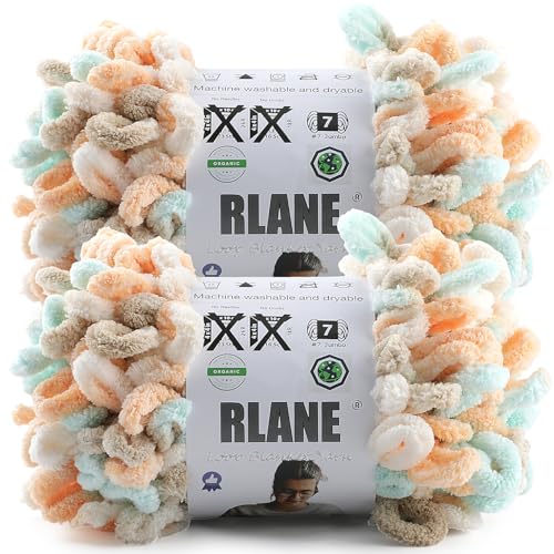 Loop Yarn for Finger Knitting Soft - Chunky Yarn for Hand Knitting - 2 Pack of 180 G/6.4 Oz - #7 Jumbo - 18 Yards - Chenille Blanket Yarn for Crocheting Blankets (2, Orange - Blue - Almond) - color: Orange - Blue - Almond