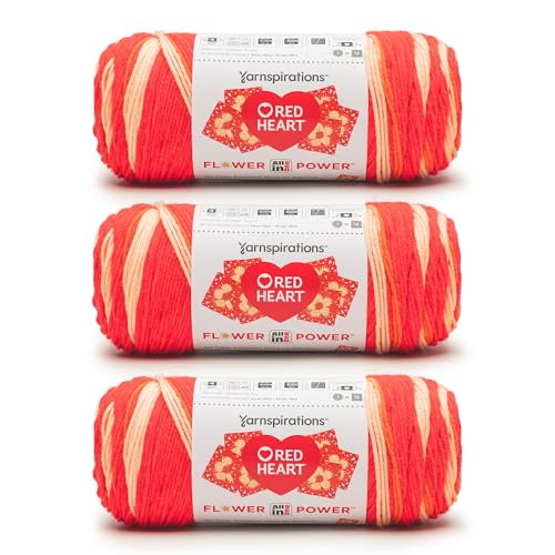 Red Heart All in One Flower Power Crochet Yarn, Red Hot Phlox, 3-Pack | #4 Medium Worsted Weight 100% Acrylic Striping Yarn for Crochet and Knitting, Up to 12 Flower Motifs, 440 yards, 250g/8.8oz - color: Red Hot Phlox