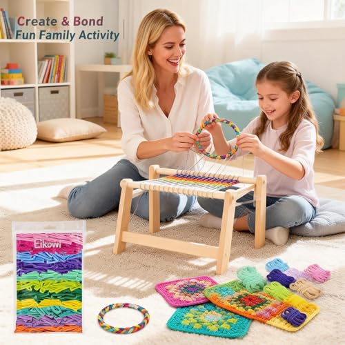 Eikovia 1200 Pcs Weaving Loom Refill Loops 6 to 7 Inch 12 Colors | Polyester Craft Bands for Potholder Looms DIY Projects Creative Weaving Kids Crafts and Colorful Handmade Designs