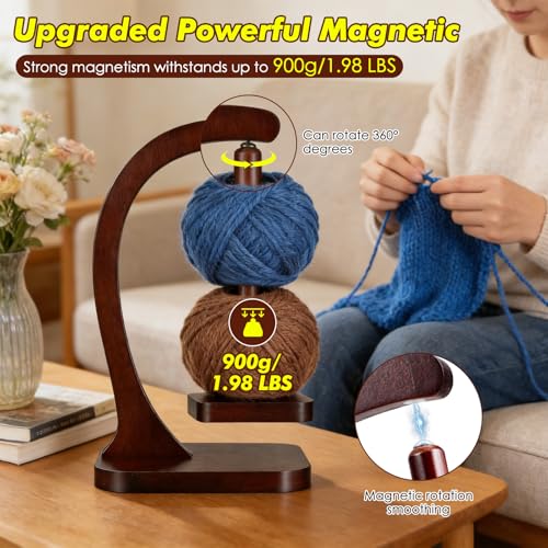 Wooden Yarn Holder for Crocheting and Knitting, 2LBS Load Capacity | Strong Magnetic 360° Rotation Yarn Spinner, Anti-Tangle Crochet Accessories with Packaging Box, Gift for Women Mom Grandma