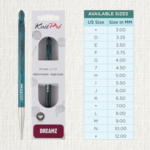 KnitPro Dreamz Afghan/Tunisian Crochet Hook | US Size L (8mm) - size: L (8.00 mm)