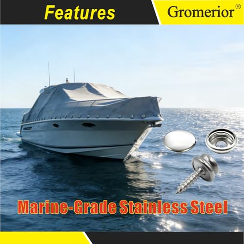 Gromerior Snap Button Kit with Screw Studs, 50 Sets Snaps & 3 Install Tools | 153 Pcs Marine Grade Snap Fastener Tool Kit, 15mm Stainless Steel Snaps for Boat Covers, Tarps, Fabric, DIY Repair & Projects