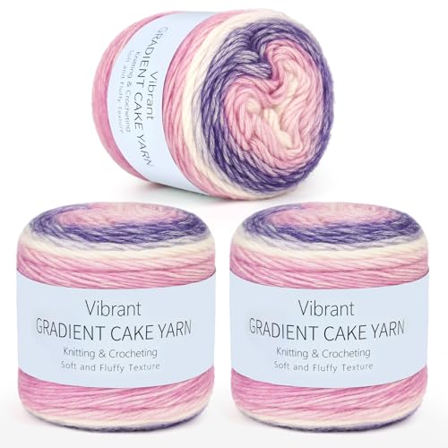 Aeelike Cake Yarn for Crocheting, Soft Ombre Crochet Yarn, Purple | 3 PCS #3 Light weight 100g(3.52oz) 245m( 267yards), 60% Cotton Blend Gradient Yarn for Blanket Scarves DIY Crafts, Ideal Gift - color: Purple Gradient, size: 3 pcs