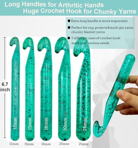 Weabetfu 15mm Large Crochet Hook,Huge Crochet Hooks for Chunky Yarn,Ergonomic Knitting Giant Crochet Needles,Big Crochet Hooks for Knitting Yarn Carpet Scarf Wool Roving, Green - color: Green, size: 15mm