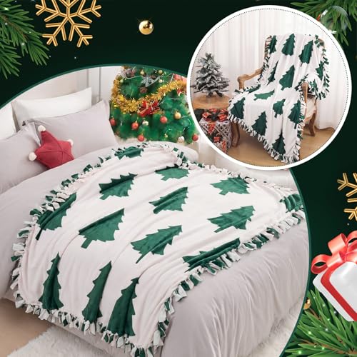 Chumia 2 Pcs/1 Set Christmas No Sew Fleece Blanket Craft Kit 57 x 57 Inch Christmas Tree Tie Blankets Throw DIY Making Blanket Gift for Xmas Winter Holiday Party Favors Home Bed Couch Decoration - style: Christmas Tree