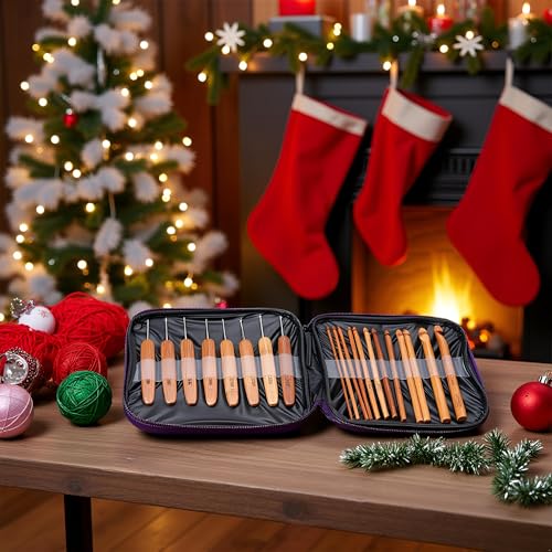 20pcs Bamboo Crochet Hooks Needles Knit Weave Craft Yarn DIY Sewing Tools Knitting Bamboo Crochet Hook Set with Case DIY Tools