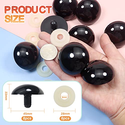 TOAOB 8pcs 45mm Large Safety Eyes for Amigurumis Black Plastic Crafts Doll Eye with Washers for DIY Crochet Stuffed Animals Doll Making Supplies - color: Black, size: 45mm