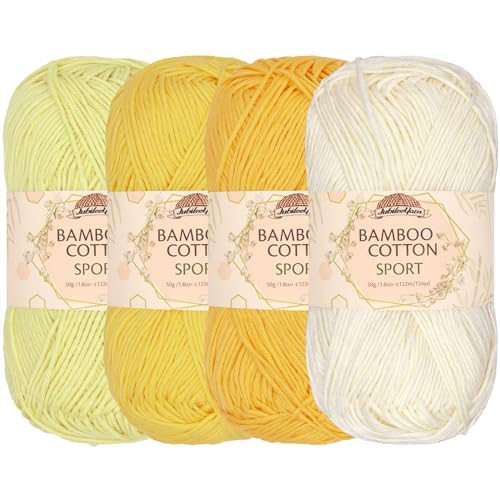 JubileeYarn Bamboo Cotton Sport Yarn - 50g/Skein - Shades of Yellow - 4 Skeins - color: Shades of Yellow, size: 4 Skeins