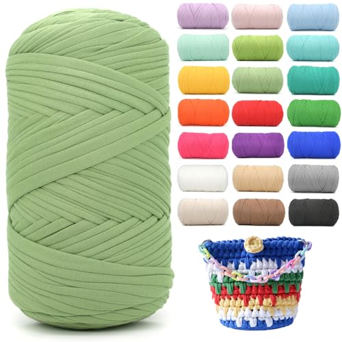 400g Tshirt Yarn for Crochet,Avocado Green T Shirt Soft Elastic Fabric Chunky Thick T-Shirt Crochet Yarn for Crocheting Knitting Beginner Hand Knitting for Bag/DIY Craft/Home Decor-Avocado Green - color: Avocado Green, size: 1 PACK