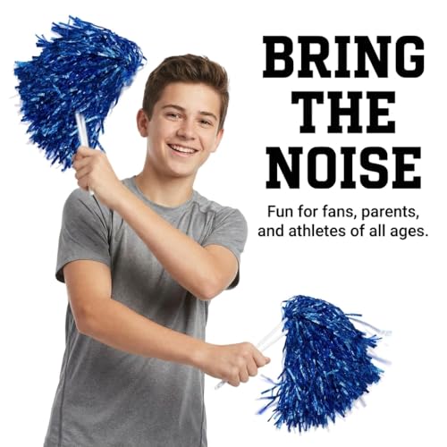 Metallic Royal Blue Foil Textured Cheerleader Pom Poms- Pack of 10 | Anderson's Metalllic Pom Pom, For Cheerleaders, Football, Basketball, Homecoming, Team Party, Dance Performance - color: Blue