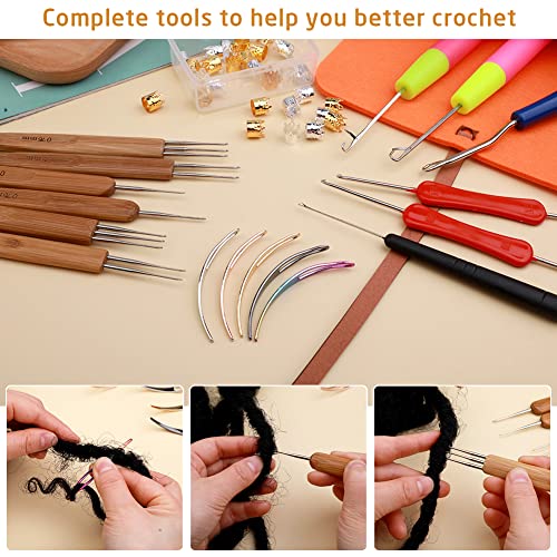 QMNNMA Crochet Needle for Locs, 48 Pcs Dreadlock Crochet Hook for Hair | Loc Tools for Interlocking, 6 Pcs Dreadlock Crochet Needle for Hair Braiding, Bent Latch Hook, Crochet Hooks with Orange Case - color: orange
