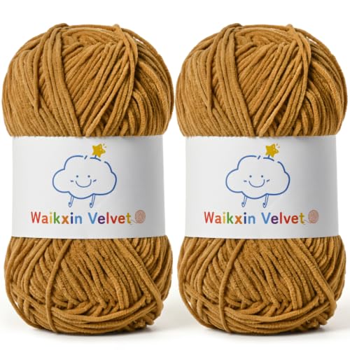 2 Pack Fluffy Chenille Yarn for Crocheting, Baby Yarn for Crocheting Soft, 100g/3.5oz Velvet Amigurumi Yarn, Fingering Weight Yarns for Crocheting Baby Blankets、DIY Craft.(2 Light Tan) - color: [2 Light Tan]