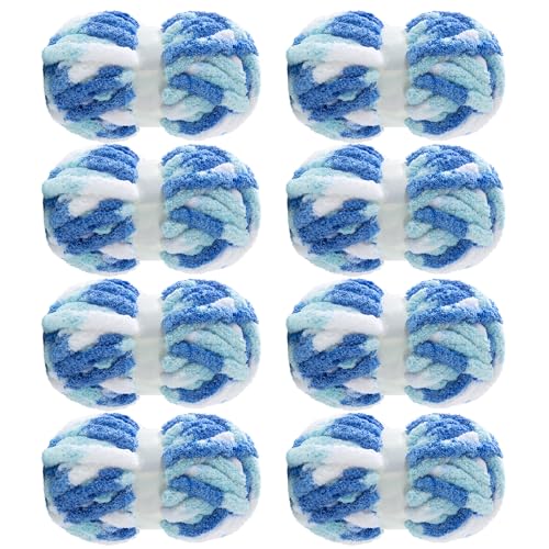 MABOZOO Tie Dye Chunky Yarn for Crocheting & Knitting, 8 Pack - Soft Plush Blue Fluffy Jumbo Chenille Yarn,Giant Thick Fuzzy Bulky(26 yds, 8 oz Each Skein) - color: Sky Blue,Dark Blue,White
