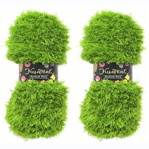 (23 Colors Available) Yusarinl Eyelash Yarn Fluffy Thread 100% Polyester 6,7oz 260 Yards, Fun Fur Yarn for a Border,toy's Hair or Beard-Green - color: Green, size: 2 Skein