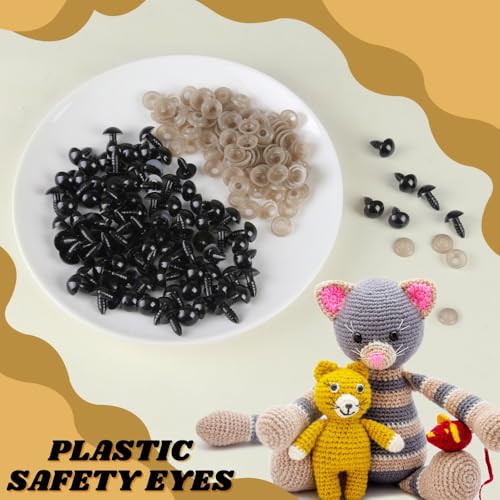 KAKULO 100 PCS 6mm Safety Eyes Black Plastic Crafts Eyes with Washers | for Stuffed Animals Amigurumis Crochet Bears Doll Making - color: 6mm