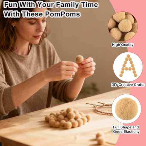 ANPUNAT 200 Pcs Craft Pom Poms 1 Inch Felt Balls DIY Art Creative Crafts Projects and Decoration(Light Khaki) - color: Light Khaki