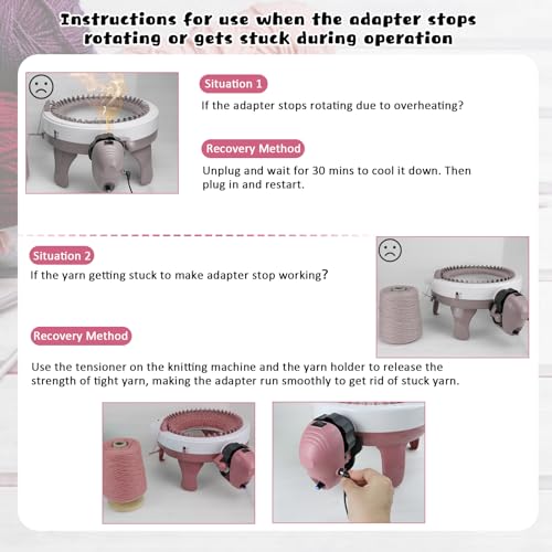 Knitting Machine Adapter with Yarn Holder, Electric Knitting Machines Adapter for Sentro Knitting Machine 40 & 48 Needle, Speed Control & Reverse Knitting (Pink+Yarn Holder)