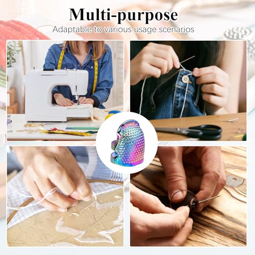 4 Pack Adjustable Metal Sewing Thimbles S+M – Finger Protector for Quilting Embroidery Needlework and DIY Craft Safety Use - color: 2 Colorful