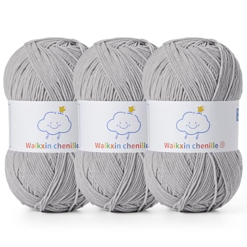 Fluffy Chenille Yarn for Crocheting，Baby Yarn for Crocheting Soft，3 Pack of 100g/3.5oz Velvet Amigurumi Yarn ，Fingering Weight Yarns for Crocheting Baby Blankets、DIY Craft.(3 Light Gray) - color: 3 Light Gray