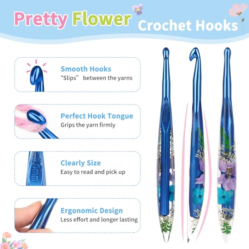 Coopay Crochet Hooks, 9mm Ergonomic Crochet Hook with Floral Plastic Grips | Long Crochet Needles for Crocheting,Stylish and Unique, Ideal for Crocheting Blankets, Dolls, Shawls, Hats, Scarves (M-9.0mm) - size: M-9.0mm