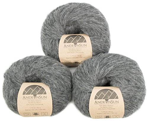 (Set of 3) Baby Alpaca Merino Wool Yarn [426 Yards Total] Medium Grey, #4 Worsted - color: Medium Grey