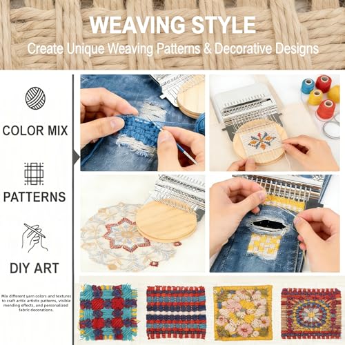 Patch Maker 2.0 Darning Loom Kit for Beginners, Portable Handcraft DIY Knit Patch Repair Tool, Quick Mending Weaving Set for Holes, Worn Spots & Stains on Jeans, Socks & Clothes (14 Hooks)